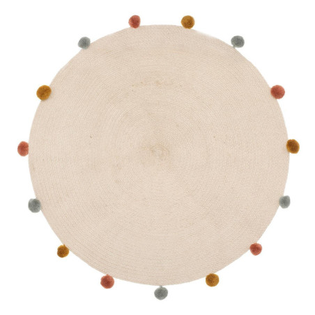 Tapis rond avec pompons - Arlequin - D 90 cm - Coton