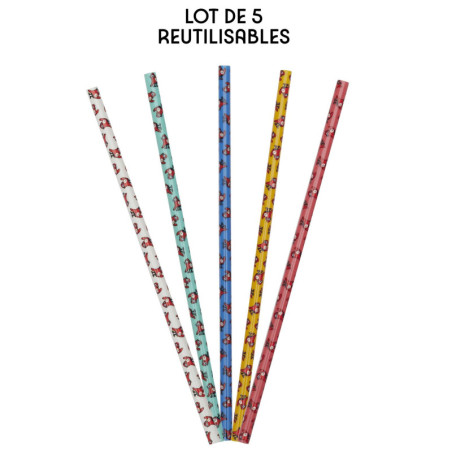 Lot de 5 pailles réutilisables - Mascotte JO 2024 - Multicolore