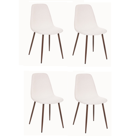 Lot de 4 chaises en tissu bouclette avec pieds en métal effet noyer - Roka - Blanc