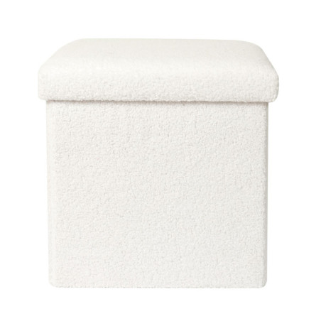 Pouf coffre pliable à bouclette - Blanc - L 38 x H 38 x P 38 cm