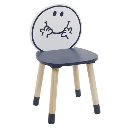 Chaise pour enfant "Monsieur Madame" - Monsieur Heureux - Bleu/Blanc - L 28 x H 57,5 x P 28 cm