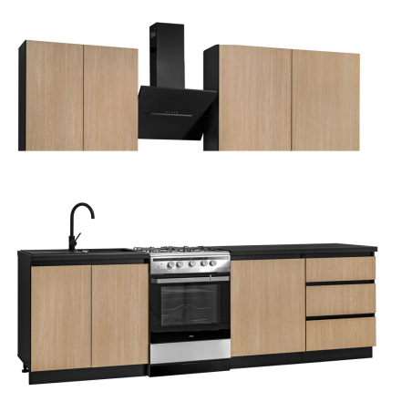 Ensemble de cuisine "Roma" - Beige/Noir - L 200 x P 72 cm