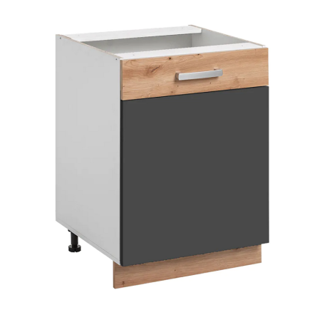 Placard bas de cuisine "Ava" - Gris graphite/Beige - L 60 x H 81 x 56 cm