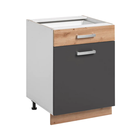 Meuble bas de cuisine avec tiroir "Ava" - Gris graphite/Beige - L 60 x H 81 x 56 cm