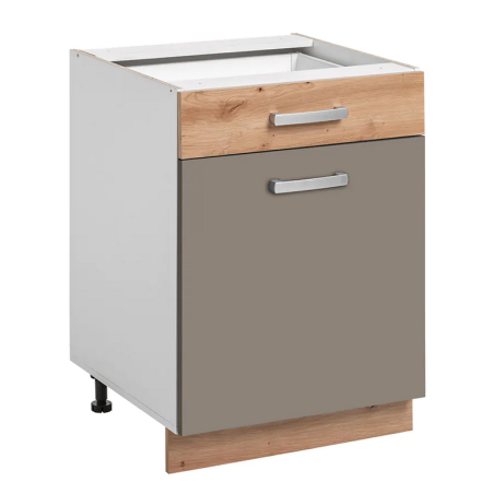 Meuble bas de cuisine avec tiroir "Ava" - Taupe/Beige - L 60 x H 81 x 56 cm