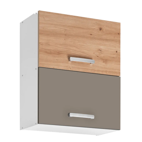 Double placard haut de cuisine "Ava" - Taupe/Beige - L 60 x H 72 x P 30 cm