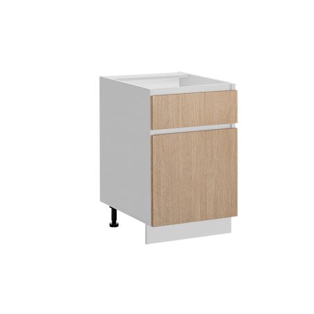 Meuble bas de cuisine avec tiroir "Roma" - Blanc/Beige - L 60 x H 81 x P 45 cm