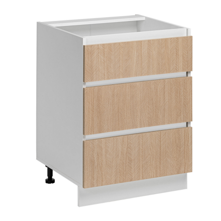 Meuble bas de cuisine avec 3 tiroirs "Roma" - Blanc/Beige - L 60 x H 81 x P 45 cm