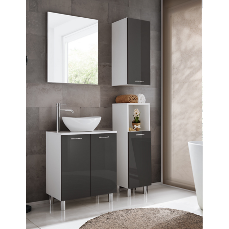 Ensemble de meuble de salle de bain "Nika" - Gris graphite/Blanc - L 90 x H 200 x P 37,5 cm