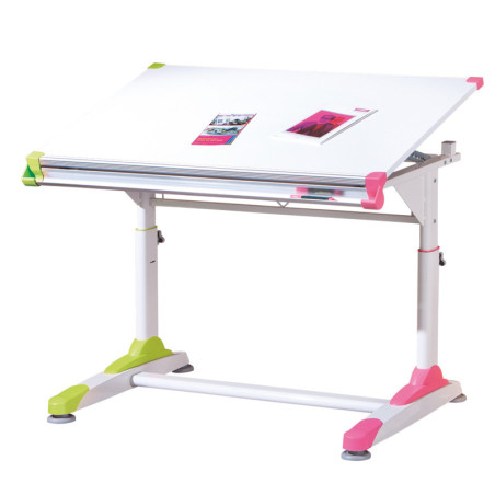 Table pour enfants inclinable "2Colorido" - Blanc/Rose/Vert - L 100 x P 66 x H 69-84 cm