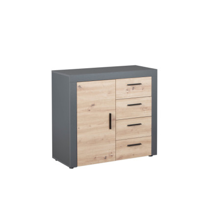 Commodeavec 4 tiroirs et 1 porte "Corbeto" - Beige/Anthracite -  L 94 x H 86 x P 40 cm