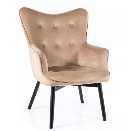 Fauteuil en velours "Carmen" - Velvet - Beige - l 72 x H 99 cm