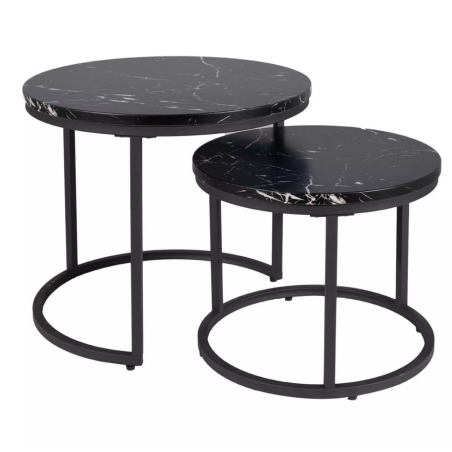 Set de 2 tables basse ronde effet marbre "Amaro" - Noir - D 53 x H 45 cm