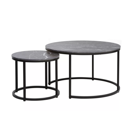 Set de 2 tables basse effet marbre "Dion" - Noir - D 80 x H 48 cm