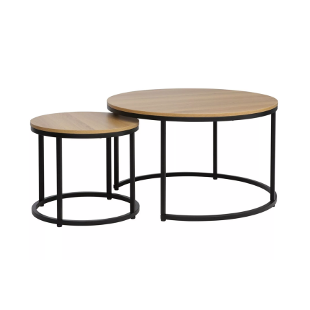 Set de 2 tables basse "Dion" - Marron/Noir - D 80 x H 48 cm