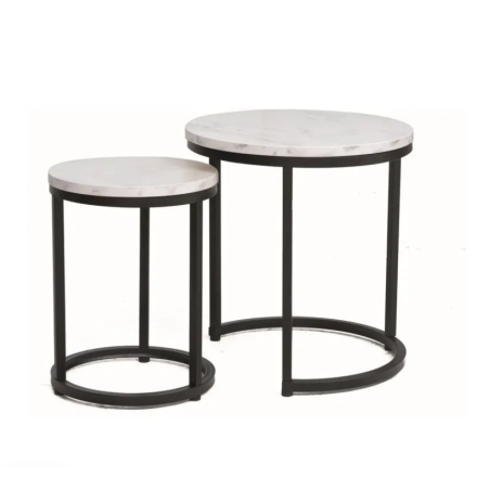 Set de 2 tables basses effet marbre "Hola" - Blanc/Noir - D 45 x 48 cm