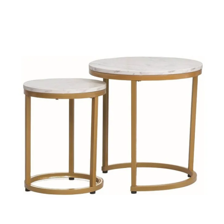 Set de 2 tables basses effet marbre "Hola" - Blanc/Doré - D 45 x 48 cm