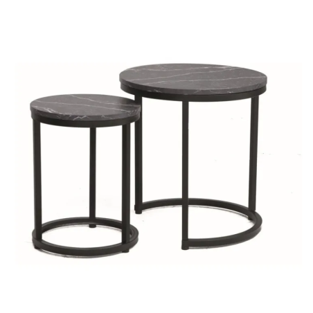 Set de 2 tables basses effet marbre "Hola" - Noir - D 45 x 48 cm