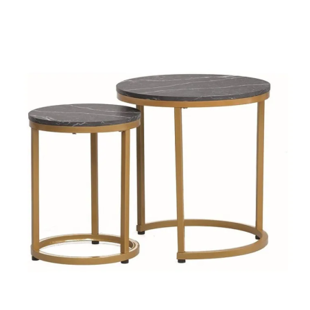 Set de 2 tables basse effet marbre "Hola" - Noir/Doré - D 45 x 48 cm