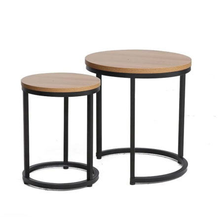 Set de 2 tables basses "Hola" - Marron clair/Noir - D 45 x 48 cm