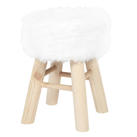 Tabouret imitation fourrure - Blanc/Beige - D 28 x H 40 cm