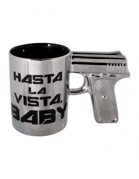 Mug avec poignée pistolet "Hasta la vista baby" - Argent