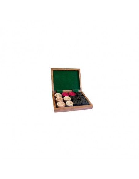 Set de 24 pions - Coffret palissandre - Jeu du Carrom