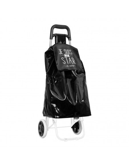 Chariot de course PVC thème je suis - 2 roues - L 34.2 cm x H 92 cm - Noir