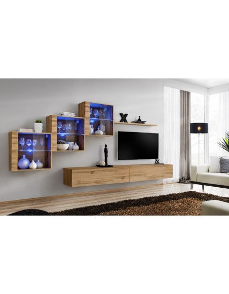 Ensemble mural - Switch XX - 3 vitrines - 2 bancs TV - 1 étagère - Bois