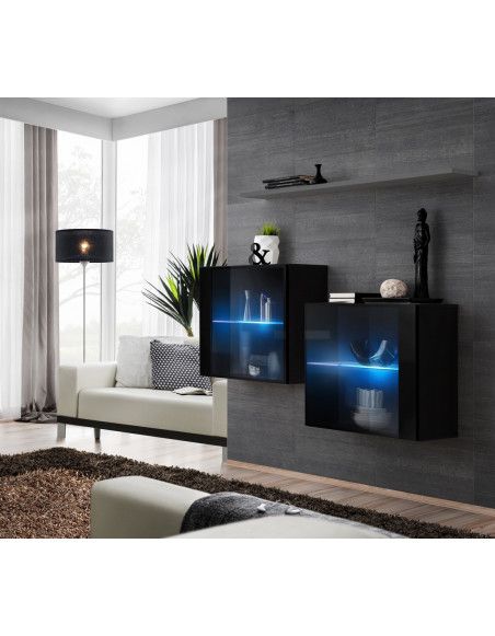 Commode - Switch SB III - 2 vitrines LED - 1 étagère - Noir et graphite - Modèle 2