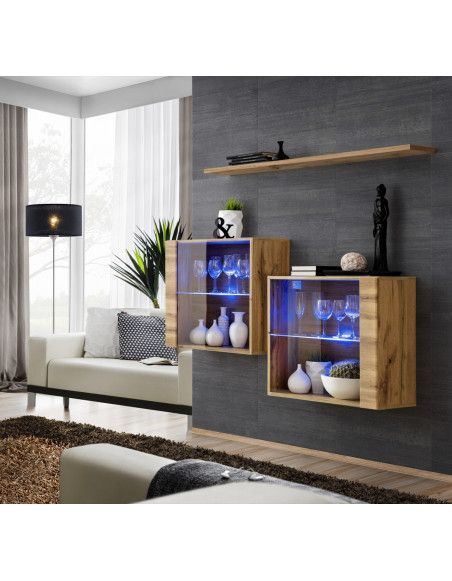 Commode - Switch SB III - 2 vitrines LED - 1 étagère - Bois