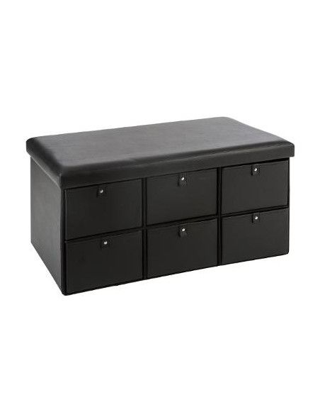 Pouf pliable 6 tiroirs - L 76,5 x l 38 x H 38 cm - Noir