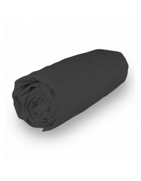 Drap housse en percale de coton - L 190 x l 140 cm - Noir