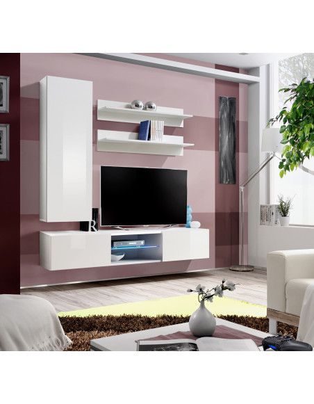 Ensemble TV mural - Fly S1 - 160 x 40 x 190 cm - Blanc