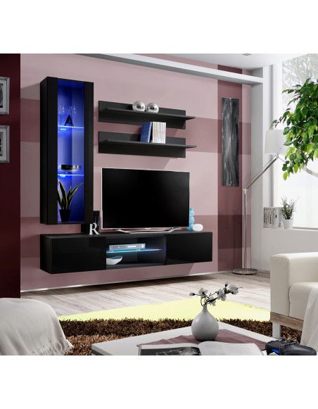 Ensemble TV mural - Fly S2 - 160 x 40 x 190 cm - Noir