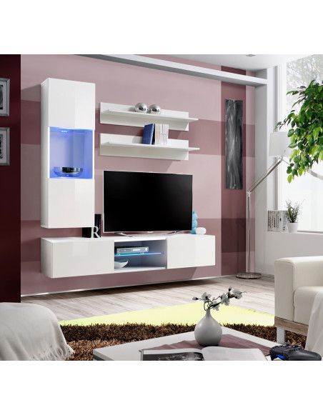 Ensemble TV mural - Fly S3 - 160 x 40 x 190 cm - Blanc