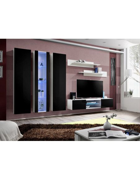 Ensemble TV mural - FLY P4 - 310 x 40 x 190 cm - Noir et blanc