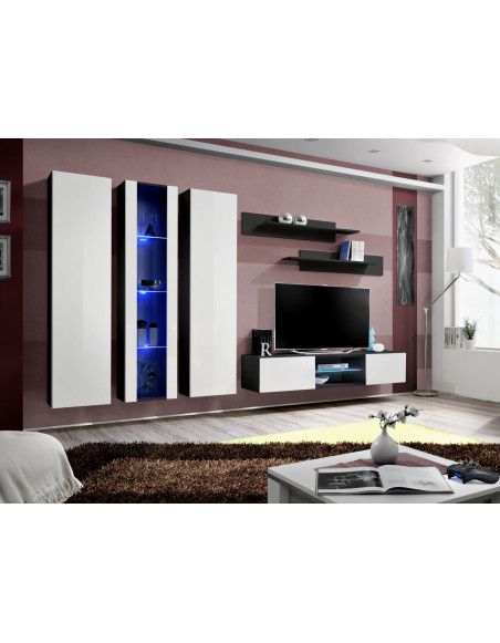 Ensemble TV mural - FLY P4 - 310 x 40 x 190 cm - Blanc et noir