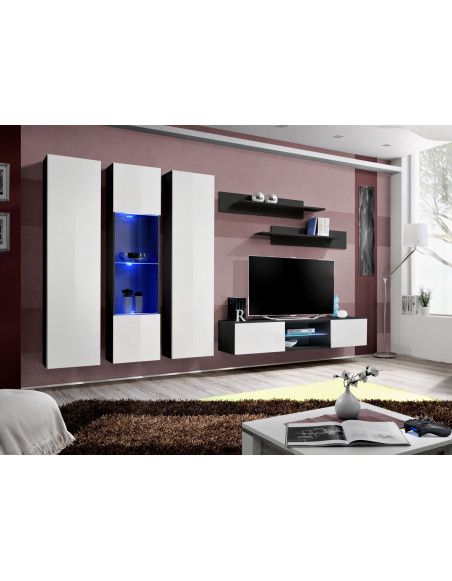 Ensemble TV mural - FLY P5 - 310 x 40 x 190 cm - Blanc et noir