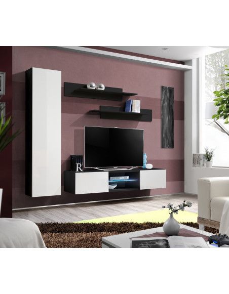 Ensemble TV mural - FLY R1 - 210 x 40 x 190 cm - Blanc et noir