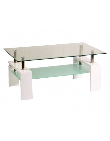 Table basse double niveau - Lisa Basic - 100 x 60 x 45 cm - Blanc laqué