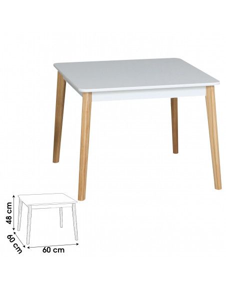 Table en bois pour enfant - L 60 x l 60 x H 48 cm - Blanc