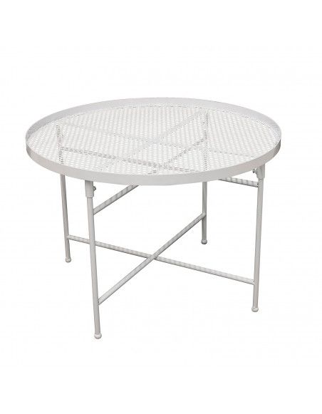 Table ronde en métal perforé - D 50 cm - Blanc