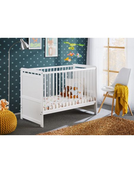 Lit pour bébé - Tymek - L 124 x l 67 x H 56,90 cm - Blanc