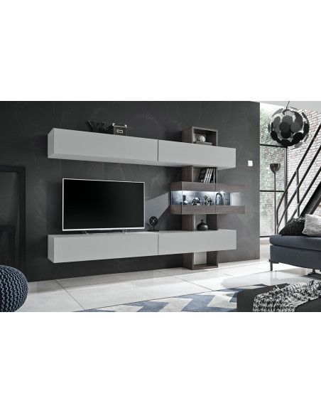 Ensemble meuble TV mural Tokio - L 250 x P 35 x H 180 cm - Blanc