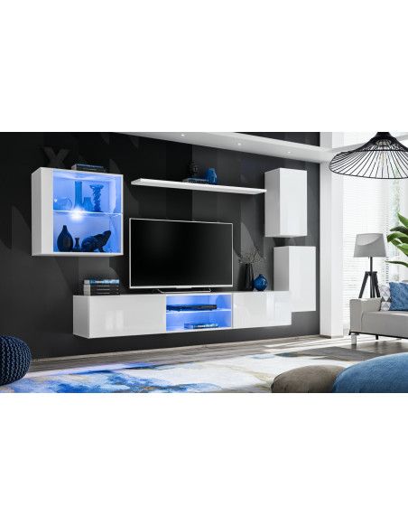 Ensemble meuble TV mural Switch XXIII - L 250 x P 40 x H 140 cm - Blanc