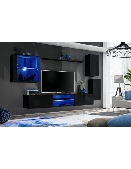 Ensemble meuble TV mural Switch XXIII - L 250 x P 40 x H 140 cm - Noir