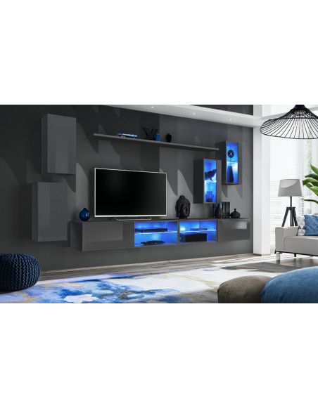 Ensemble meuble TV mural Switch XXV - L 280 x P 40 x H 140 cm - Gris