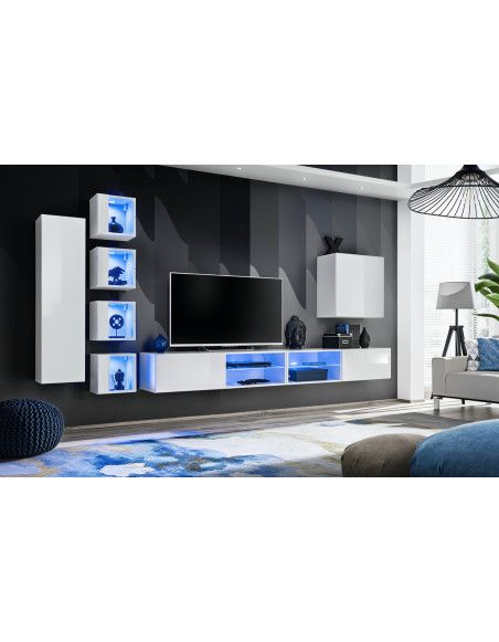 Ensemble meuble TV mural Switch XXVI - L 320 x P 40 x H 150 cm - Blanc