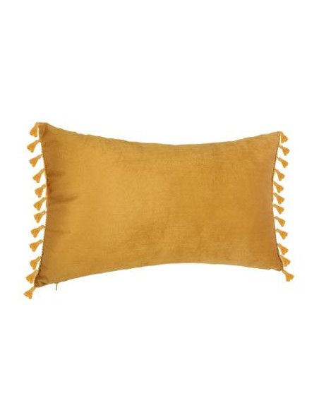 Coussin en velours avec pompons - L 50 cm x l 30 cm - Ocre